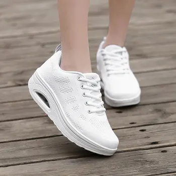 

Sneakers women's sponge cake thick bottom air cushion mesh breathable wedge shoes increase casual Korean large size white shoes