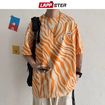 

LAPPSTER Zebra Striped Harajuku Tshirts 2020 Summer Men Ice Cool Touch Fabric Oversized T-shirts Male Japanese Streetwear Tees