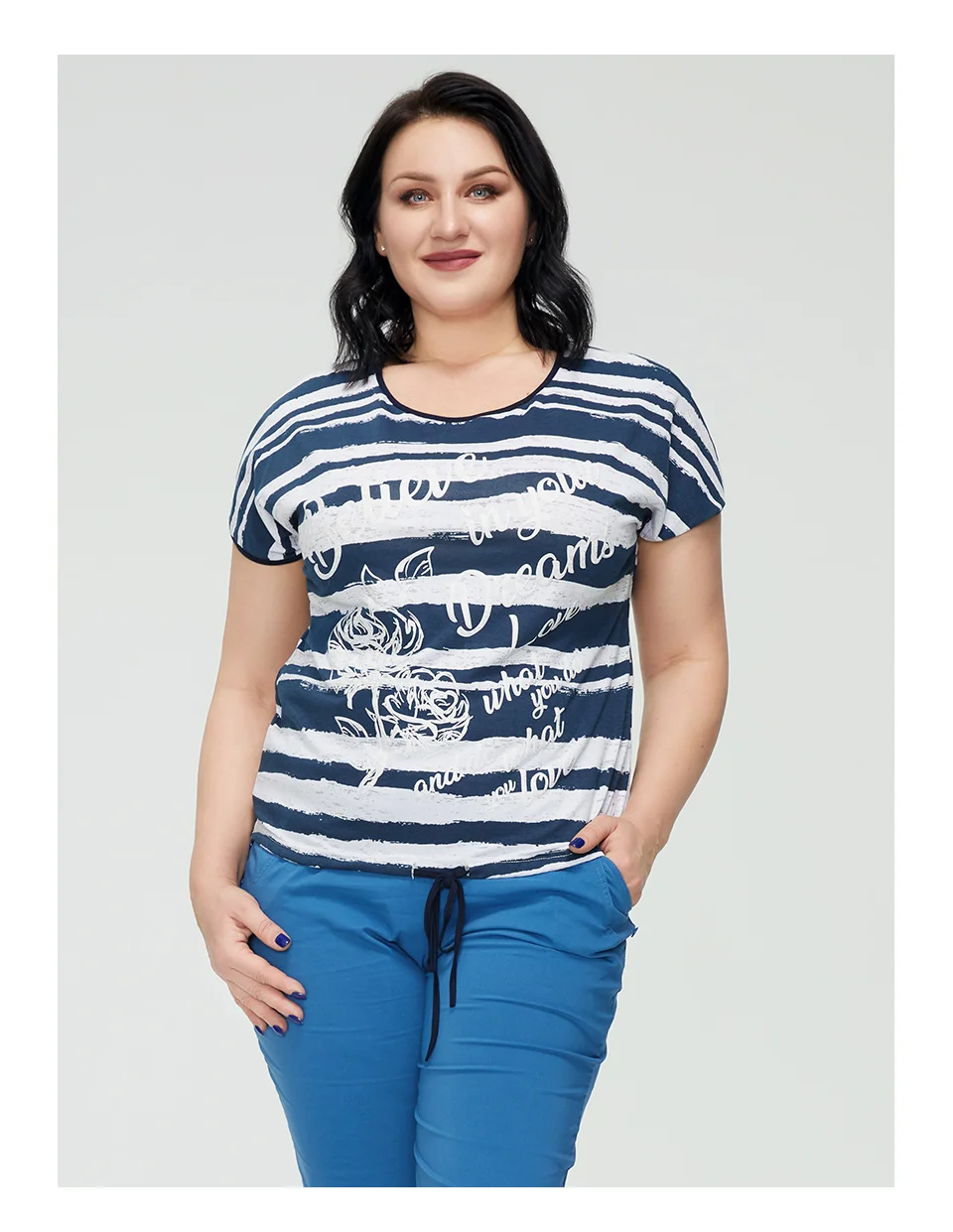 Oversized com Listras de Manga Astrid Verão Camiseta Feminina Algodão Superior Feminino Curta Roupas Moda Vintage Imprimir Tendências 2021 8 feminino oversized com listras de manga curta