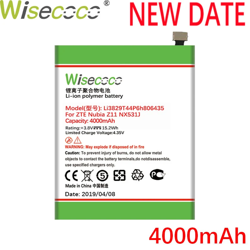 

WISECOCO 4000mAh Li3829T44P6h806435 Battery For ZTE Nubia Z11 NX531J M2 lite Phone Latest Production Battery+Tracking Number