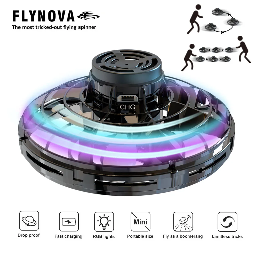 Flynova Adults Child Flying Toys Athletic Antistress Flying Drone Toy Flying UFO Led Finger Spinner Toy 3