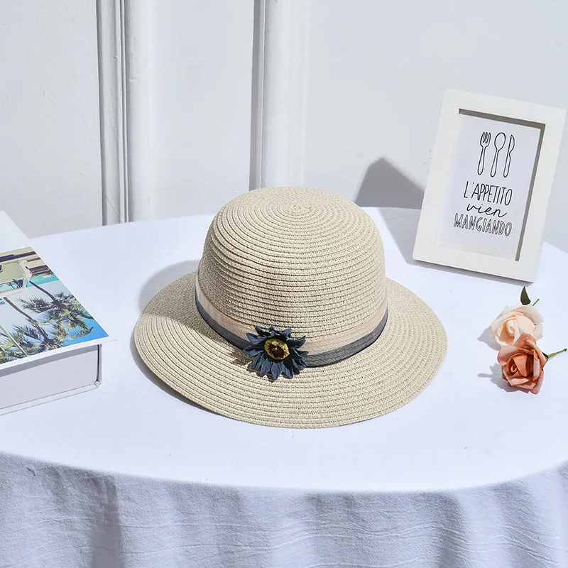 

Solid Color Sun-resistant College Style Straw Hat 2019 Korean-style Summer Women's Seaside Outdoor Beach Sun Hat Big Brim Flat a