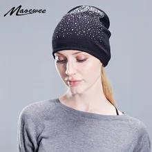 Женская шапка бини, женская шапка, роскошные стразы, Осень-зима, вязаные шапки Skullies для девочки-подростка, бриллианты, шапочки