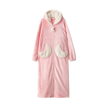 

Nightgown women's autumn and winter long thickened coral fleece bathrobe couple flannel lazy loose Nightgown sleepwear robe