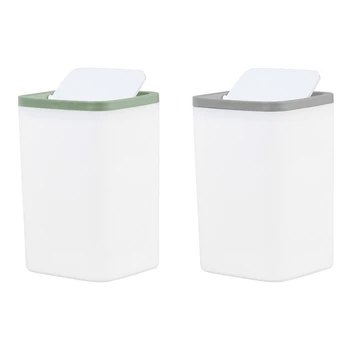 

2x Waste Bin Small Trash Can Mini Desktop Ashcan Tabletop Trashbox for Desk Car Trash Bin Gray & Green