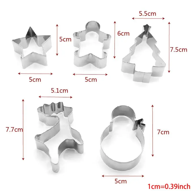 5pcs Christmas Stainless Steel Cookie Cutter Set 448A