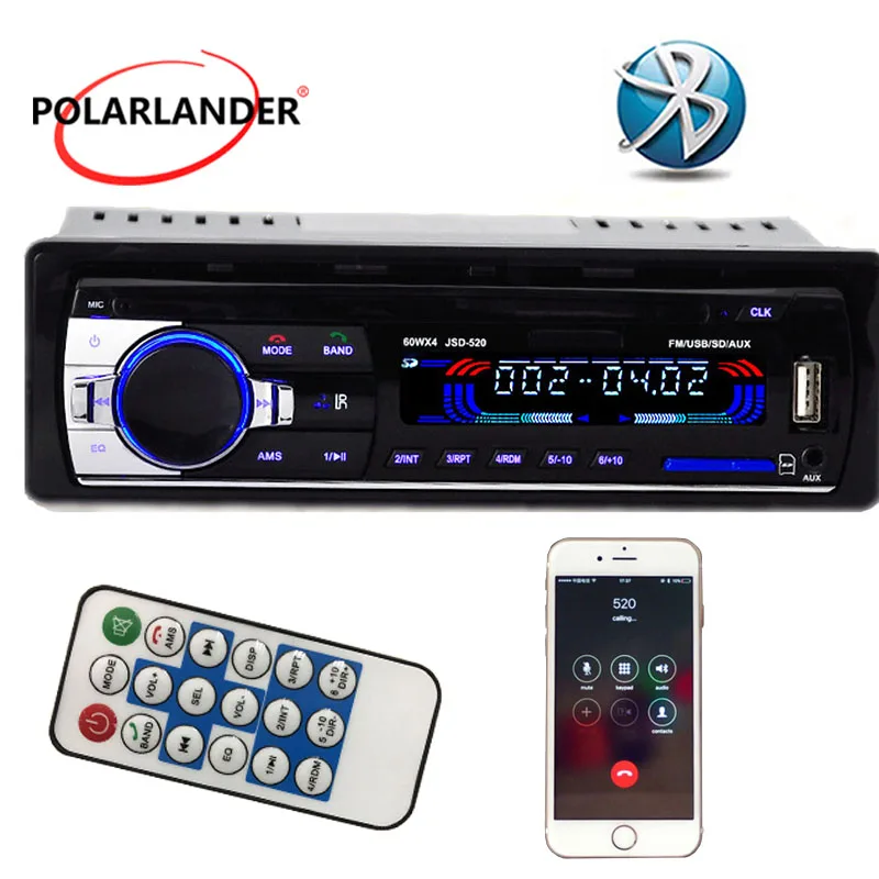 Polarlander Авто Радио Bluetooth handfree AUX-IN FM USB SD 1 Din дистанционное управление 12 в аудио стерео MP3 плеер в тире