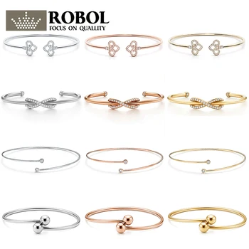 

SL 08 TFB RLLEN Original 925 Sterling Silver Classic Elegant Open Bracelet Multicolor Optional with Logo Woman Girl DIY Jewelry