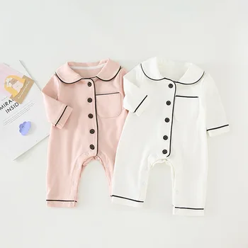 

3-18 mothes baby fall clothes boys girls long sleeves pajamas bodysuits infant pocket splicing home wear playsuit newborn romper