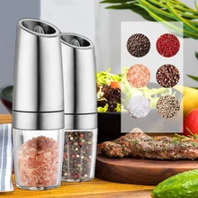2pc Electric Automatic Mill Pepper and Salt Grinder LED Light Peper Spice Grain Mills Porcelain Grinding Core Mill Kitchen Tools