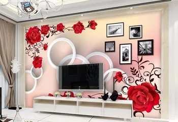 

CJSIR Custom Wallpaper Red Roses 3D Circle TV Background Wallpaper Home Decor Living Room Bedroom Background 3d Wallpaper
