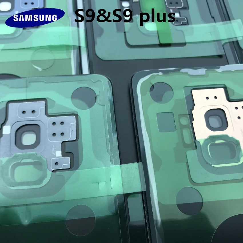 samsung Galaxy S9 G960 плюс G965 Батарея задняя крышка двери Корпус+ ленточка для головы с ушами для Камера Стекло объектив корпусом, запасные части для ремонта Запчасти