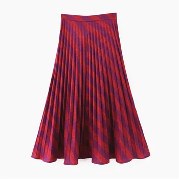 

Women Elegant Multicolor Striped Midi Skirt Elastic Waist Side Zipper Female Stylish Pleated Plus Size Party Wear Skirts