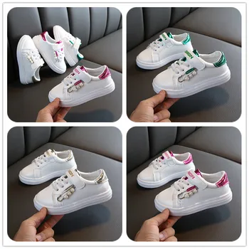 

Spring Girls' Fashion Princess Round Toe Flats Shoes, White High Quality Pearl Pendant Design Casual Shoes With Loop Fasteners