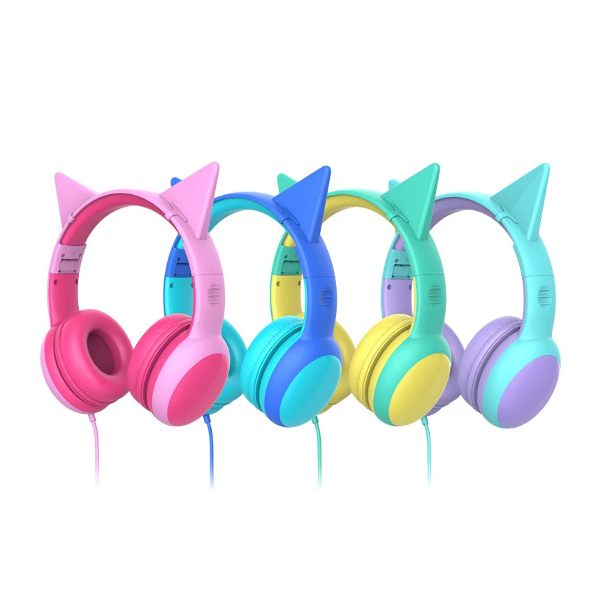 Gorsun Kids Headphones with limited volume Children Headphone with decorative ears Ear for boys and girls Wired Headset