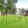 3 in 1 Kids Swing Set Double Face to Face Swing Chair Glider Set Climbing Ladder A-Frame Heavy Duty Metal for Outdoor Playground 1