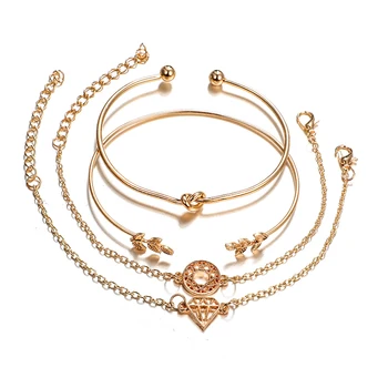 

L-84 Set Fashion Bohemia Leaf Knot Hand Cuff Link Chain Charm Bracelet Bangle for Women Gold Bracelets Femme Jewelry