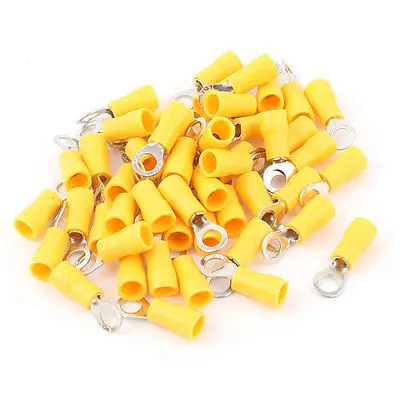 

50 Pcs 2-4S Insulated Wire Connector Ring Crimp Terminal Yellow 16-14AWG