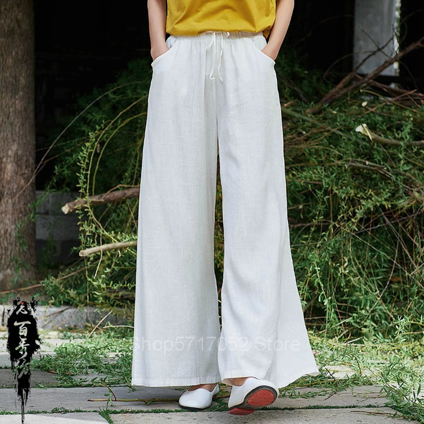 Chinese Pants Kung Fu Cotton Tai Chi Traditional Clothing Women Tang Suit Loose Pants Linen Soft Uniform Pocket Top Yoga Hanfu