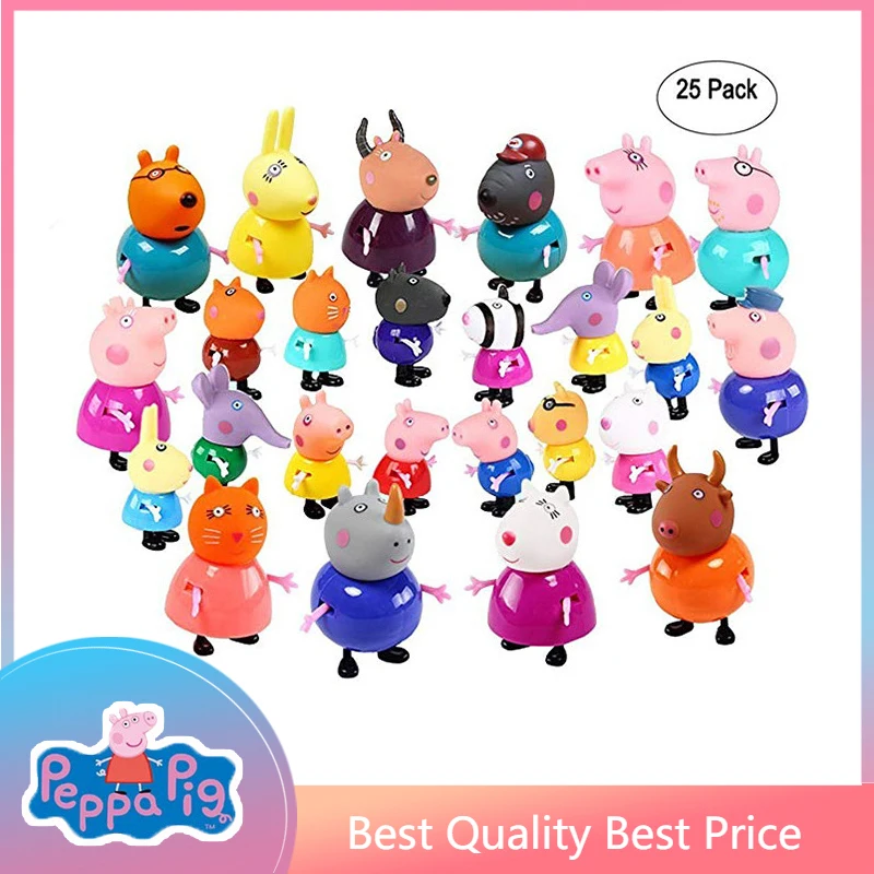 

25pcs Peppa Pig Class Friends Action Figure Set Toy PVC Anime Cake Figura Pig George Family Mom Grandma Grandfa Gift Toy for Kid