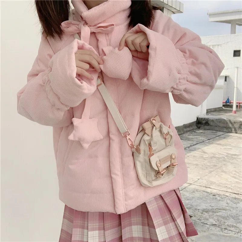 Зимний милый студенческий стиль, свободная верхняя одежда со стоячим воротником, милая теплая одежда с хлопковой подкладкой, Женская куртка - Цвет: Pink