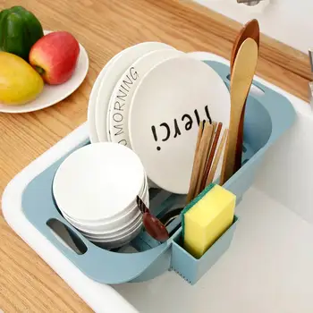 

Large Adjustable Sink Dish Drying Rack Basket Vegetable Fruit Draining Basket Tableware Storage Rack Kitchen Organizer