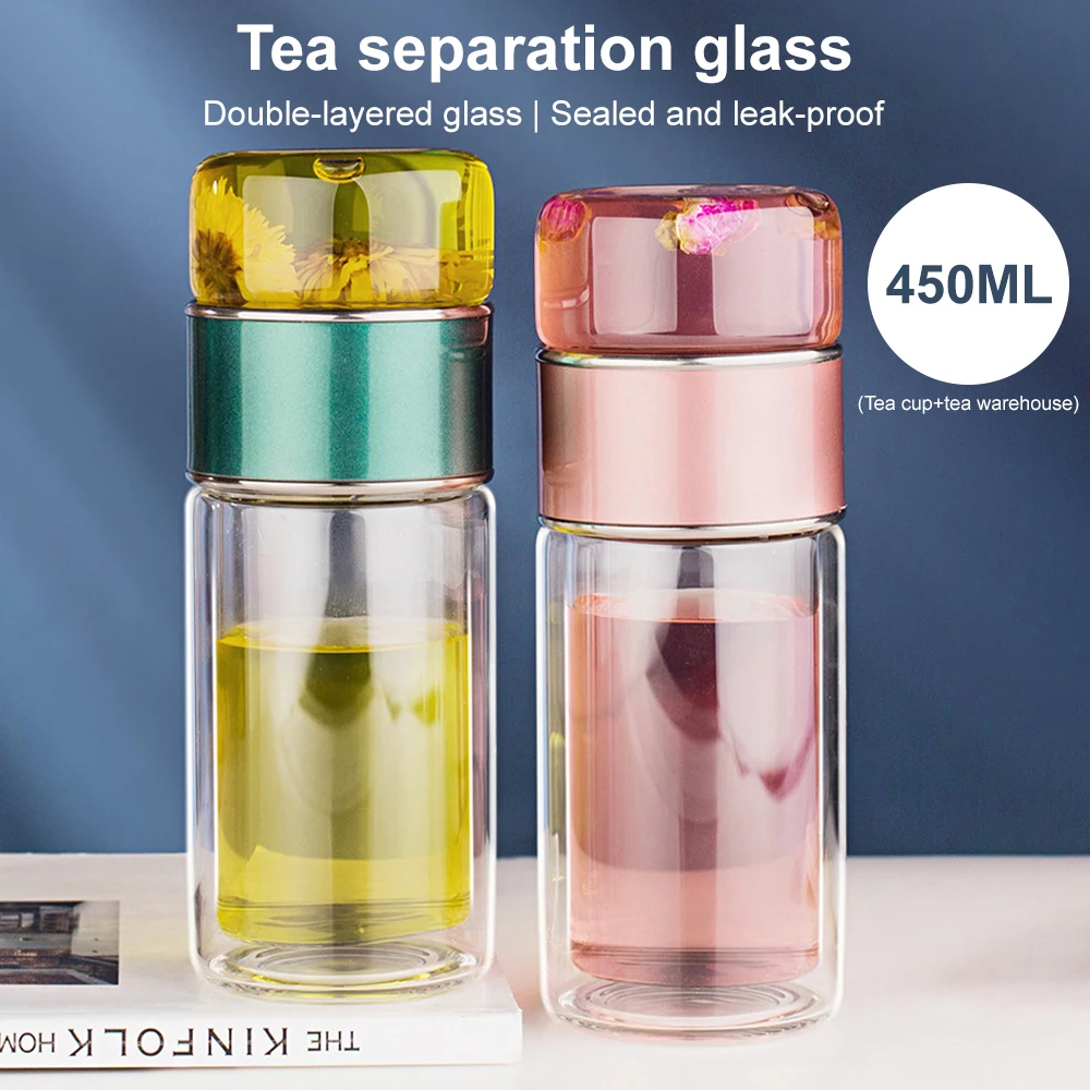 ONEISALL Glass Water Bottle With Tea Infuser Filter Tea Separation Double  Wall Glass Bottle Leakproof Sport Bottle - AliExpress