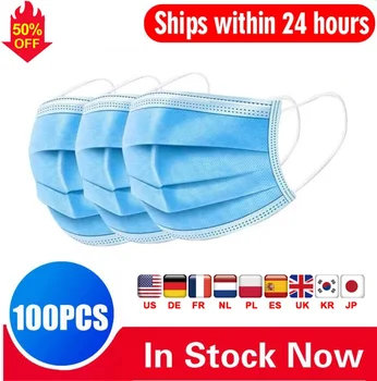 

DHL Fast 100pcs Anti-Pollution 3 Laye Mask dust protection Masks Disposable Face Masks Elastic Ear Disposable Safety Mask