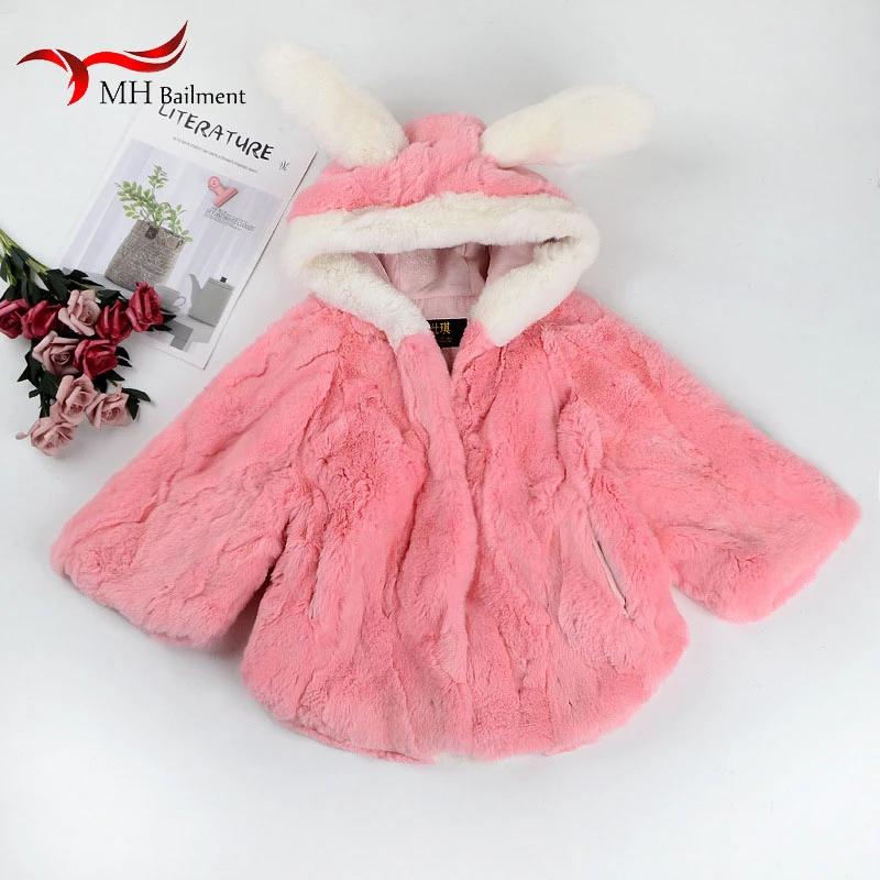 

2019 autumn winter new parka real rex rabbit fur coat cloak children 100% rabbit ears warm fur coat fashion cute loose clothing
