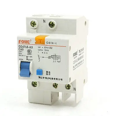

4000A Overload Protection 1P DIN Rail Circuit Breaker DZ47LE-63 63A