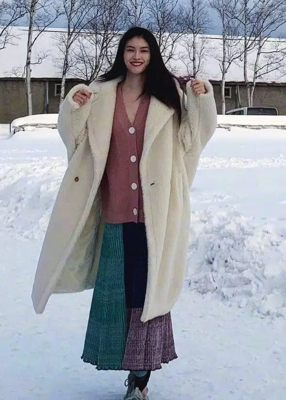 ZA осень зима женское меховое пальто из искусственного меха овечья шерсть свободный большой размер теплая верхняя одежда пальто Меховая куртка модное женское пальто