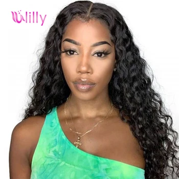 

Brazilian Deep Wave Lace Front Human Hair Wig Natural Hairline 13x4 Deep Curly Human Hair Wigs 180 Density Pre Plucked Wig