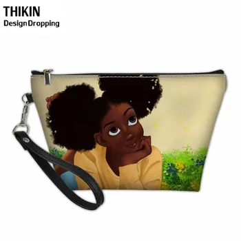 

THIKIN New Black Aftro African Women Bag for Make Up Ladies Toiletries Bag Organizer Make Up Pouch for Females Cosmetic Cases