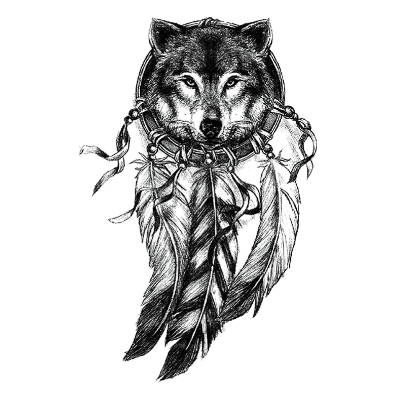 Big Flower Arm Temporary Tattoo Dream Catcher Wolf Totem Waterproof Female Painted Body Art Lasting Male Fake Sticker | Красота и