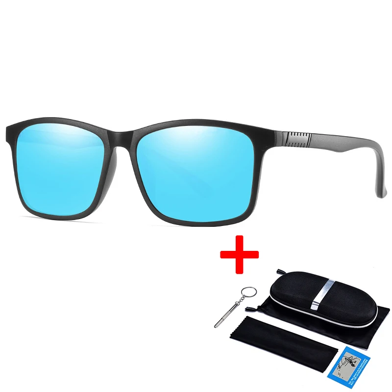 Брендовые Новые поляризованные солнцезащитные очки Mercede TR90, мужские очки для вождения, UV400, Мужские квадратные Винтажные Солнцезащитные очки с аксессуарами - Цвет линз: SAND BLACK-BLUE