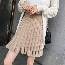 Зимние юбки женские осенние базовые скрученные цветы вязаные кружевное с рюшами плотные теплые короткие мини плиссированные юбки базовые Falda