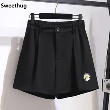 150kg New 2021 ladies summer plus size shorts for women large loose casual wide leg pocket black floral shorts 3XL 4XL 5XL 6XL