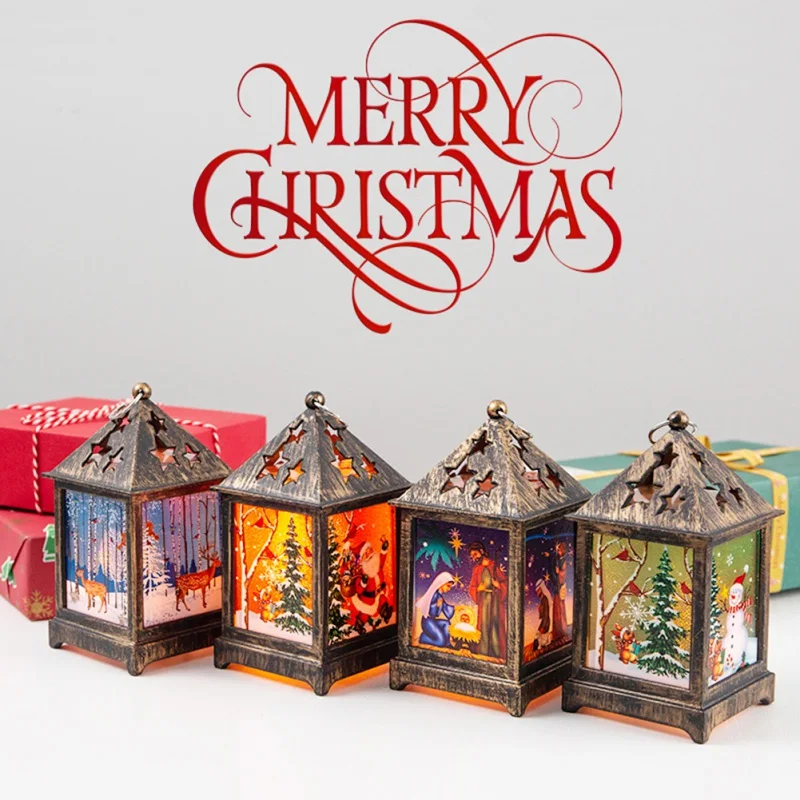 

Christmas Decorative Lamp Vintage Hollow Out Hanging Lantern Desktop Night Light For Xmas Decor