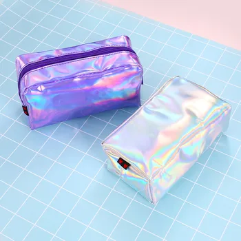 

Holographic Pencil Case PU Cosmetic Pouch Storage Zipper Makeup Purse Bag J9