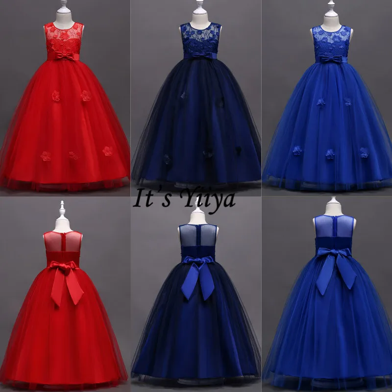 

It's Yiiya Flower Girl Princess Party Dress for Wedding O-neck Sleeveless Elegant Bow Dress Kid Party Communion Dresses 591