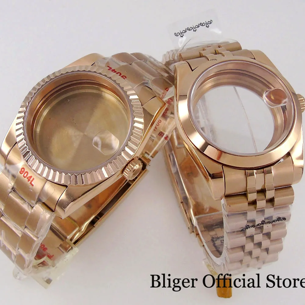 BLIGER 36 мм/39 мм подходит для NH35A NH36A ETA2836 2824 MIYOTA 8215 821A DG полностью розовое золото Sunburst