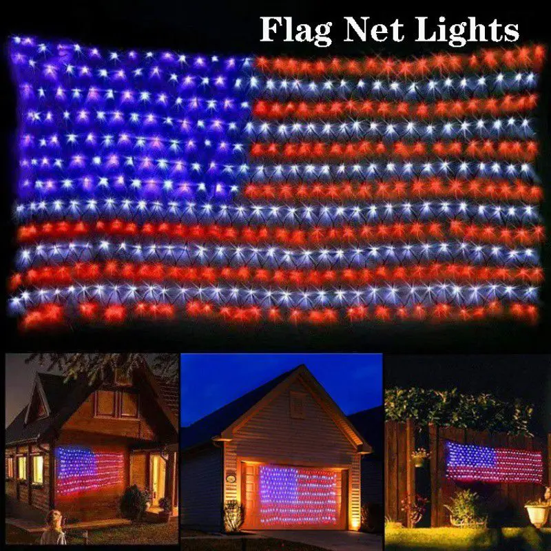Independence Day American Flag LED Net Light 2*1 Meter 390 30V String Lights | Дом и сад