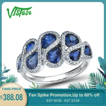 

VISTOSO 14K White Gold Rings For Women Genuine Sparkling Diamond Fancy Blue Sapphire Engagement Anniversary Unique Fine Jewelry