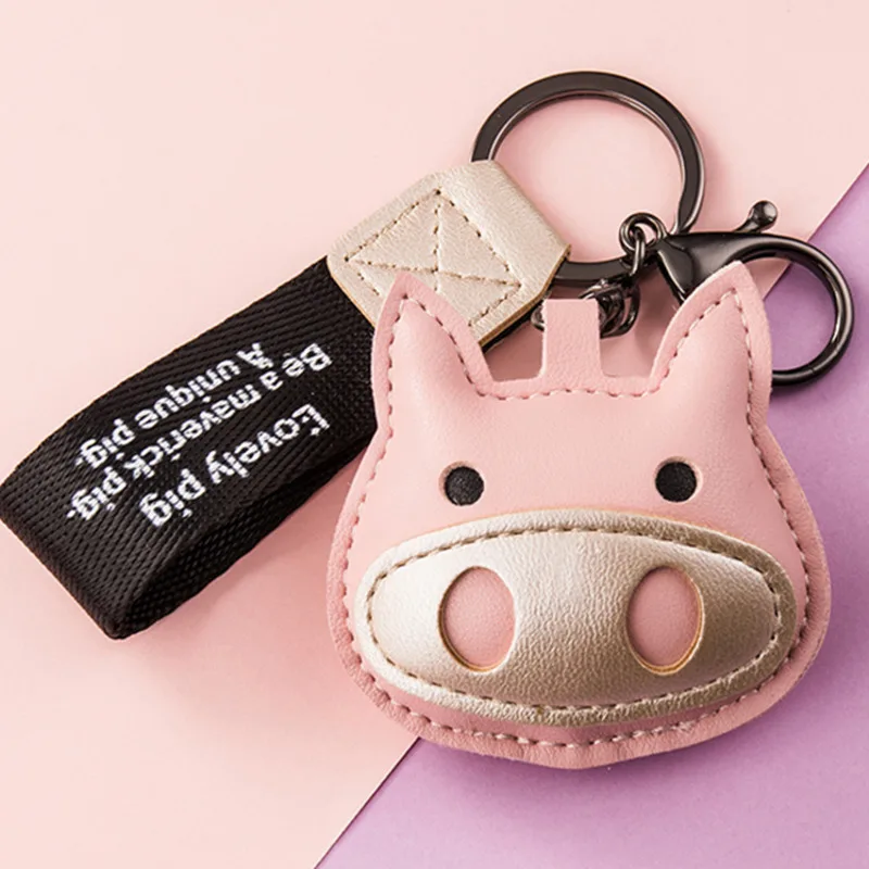 Cartoon Pig Keychain PU Leather Cotton Fillled Blue Pink Black White Pendant Car Personality Cute Lady Keyring Bag Ribbon Lanyar winter warm children baby hats caps kids boy girl beanie hat party dance cute old lady woman curly hair wig cap photography prop