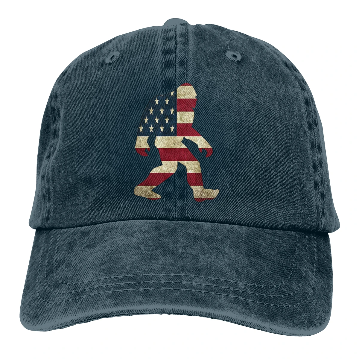 Флаг США Bigfoot Sasquatch Casquette натуральный унисекс Мужские и женские деним Strapback бейсболка Регулируемая Гольф папа шляпа - Цвет: Тёмно-синий