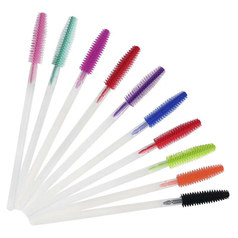 Hot 50 Pcs Disposable Silicone Eyelashes Brushes Transparent Rod Mascara Stick Eye Lash Brush Eyelash Extension Makeup Tools
