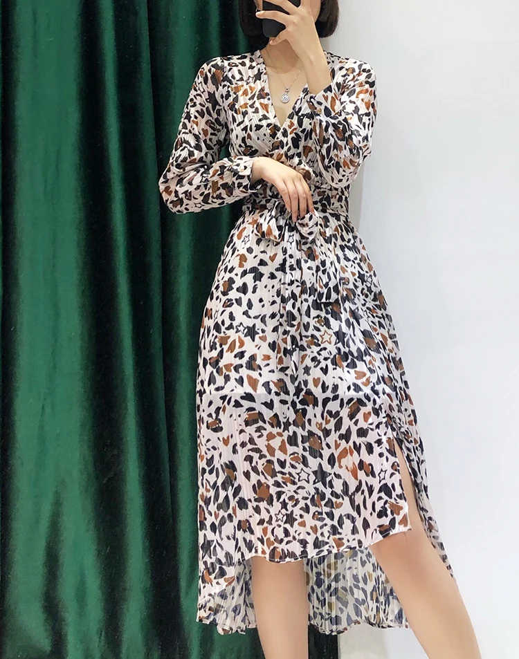VERDEJULIAY High Street style плиссированные платья с леопардовым принтом для женщин, весна, новинка, подиумное дизайнерское модное асимметричное платье миди