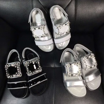 

Sandale Femme 2020 Luxury Brand Non-Slip Genuine Leather Gladiator Women Sandals Summer Crystal Flat Platform Ladies Sandals