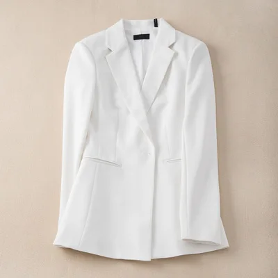 Новинка г.; Весенний однотонный темпераментный костюм; куртка+ прямые брюки с высокой талией - Цвет: White Top