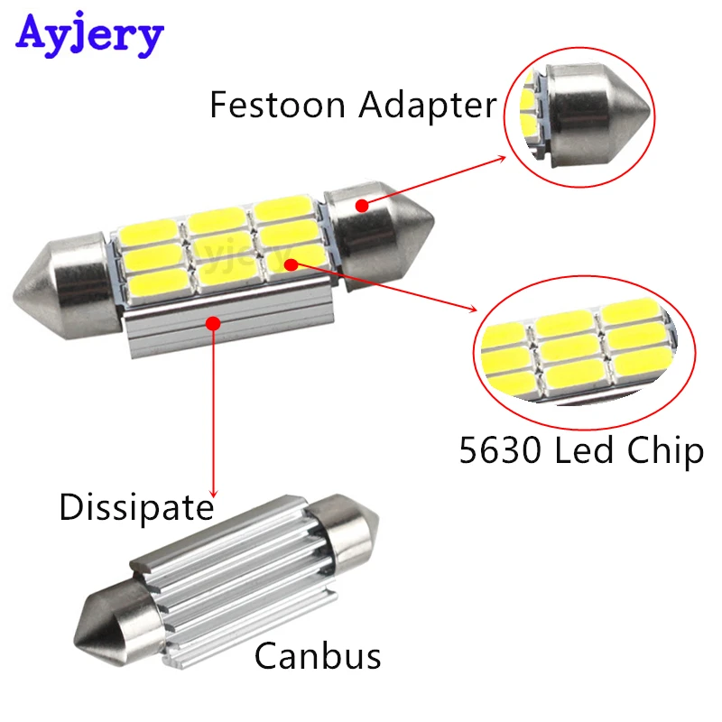 AYJERY 200 шт. Festoon C5W CANBUS 9 светодиодов 5630 5730 SMD Автомобильная купольная лампа для